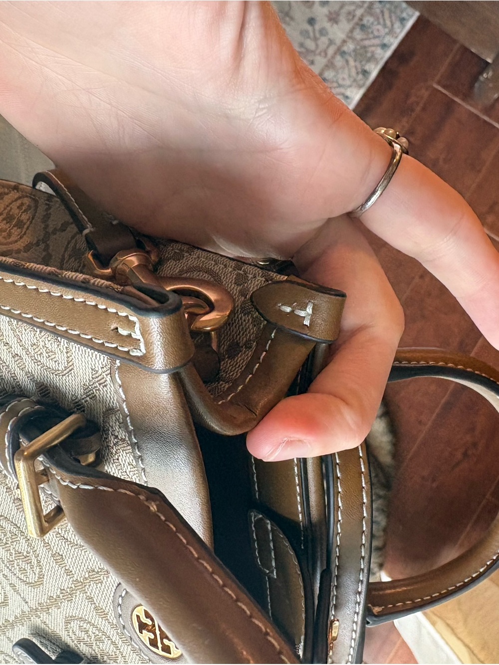 Tory Burch Beige and Brown Mini Logo Jacquard Tote - Picture 5 of 8